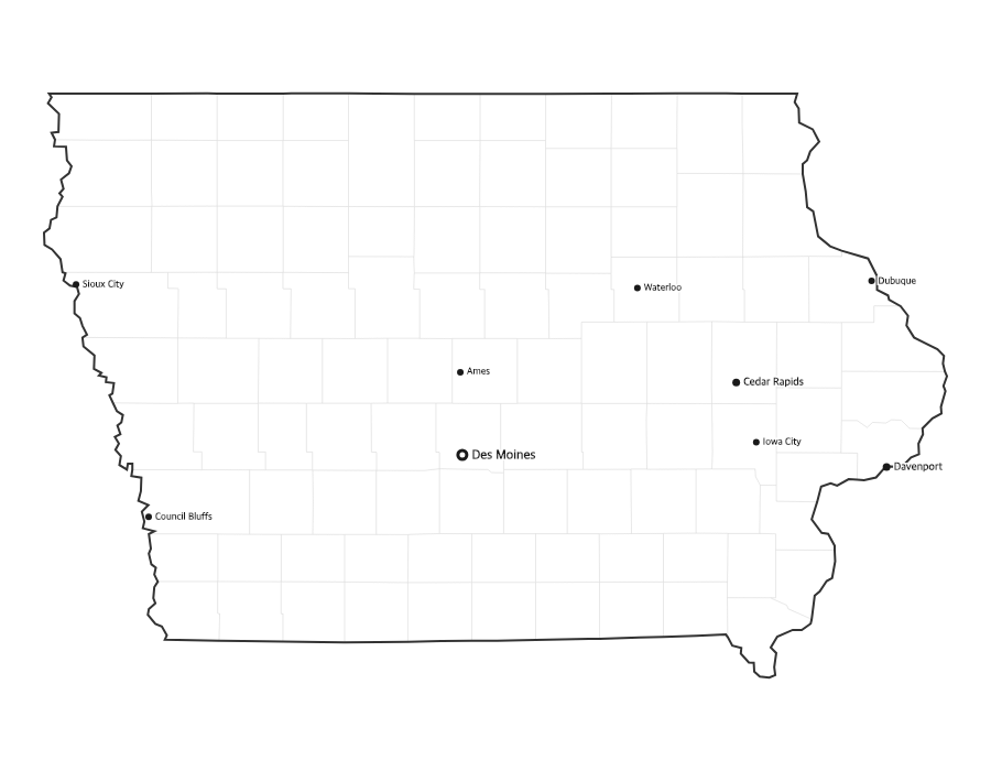 Iowa Map with Cities