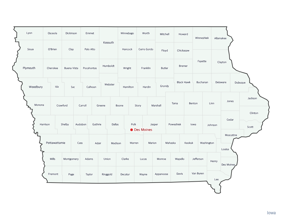 Iowa Map with Counties - free printable