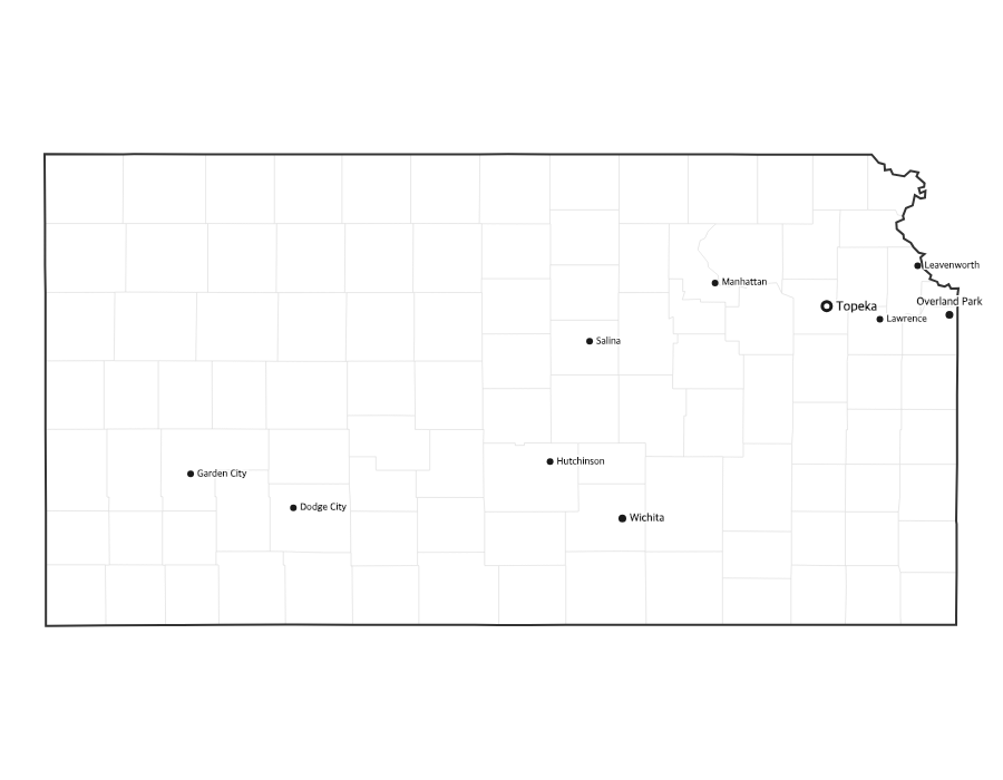 Kansas Map with Cities - free printable