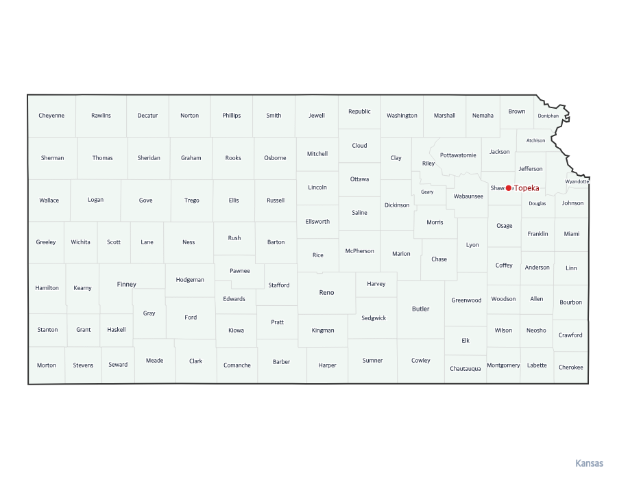 Kansas Map with Counties - free printable