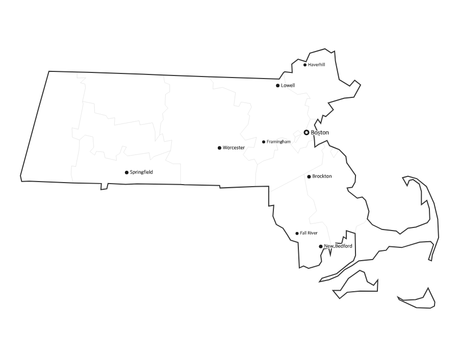Massachusetts Map with Cities - free printable