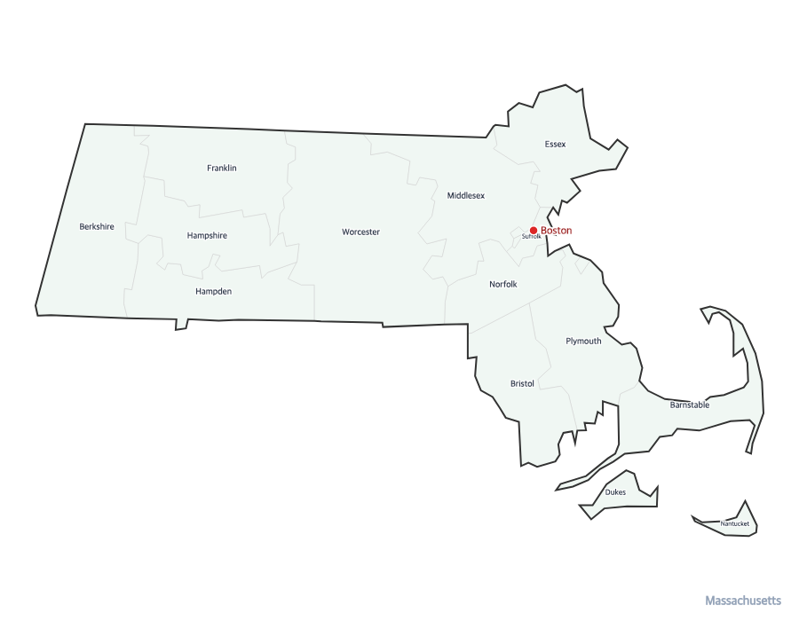 Massachusetts Map with Counties - free printable