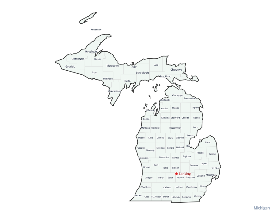 Michigan Map with Counties - free printable