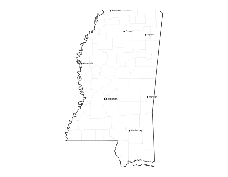 Mississippi Map with Cities