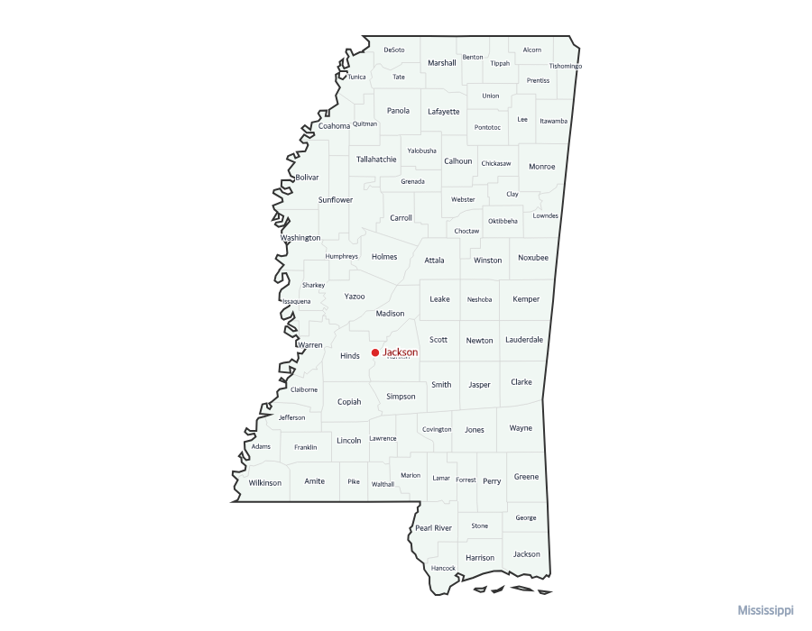 Mississippi Map with Counties - free printable