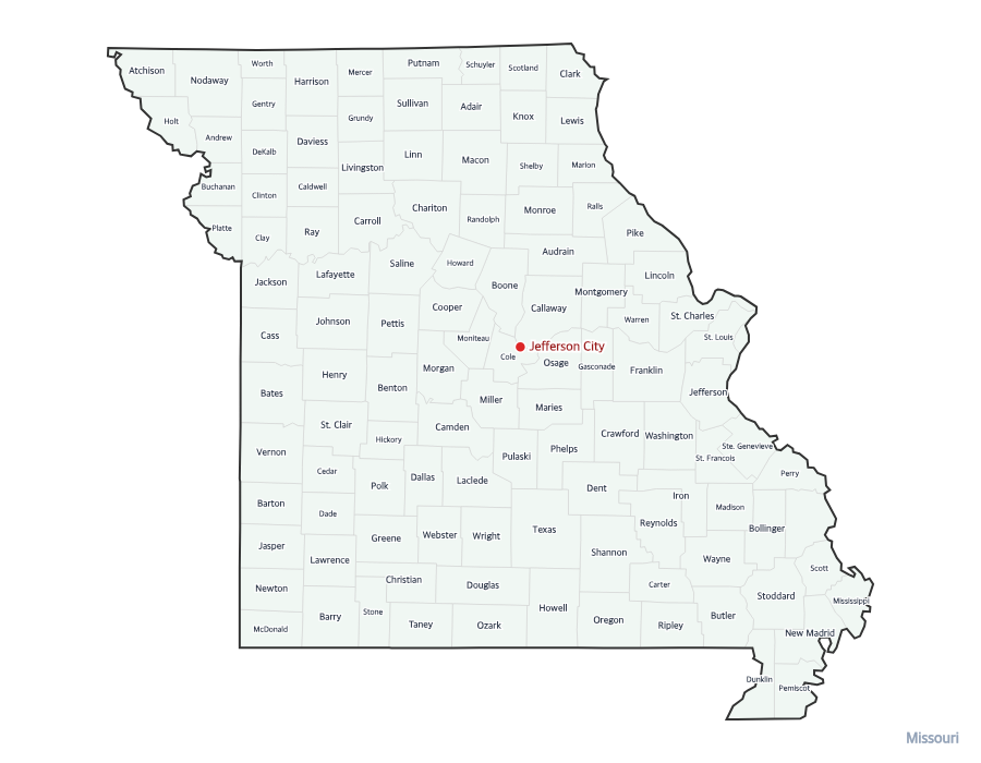 Missouri Map with Counties - free printable