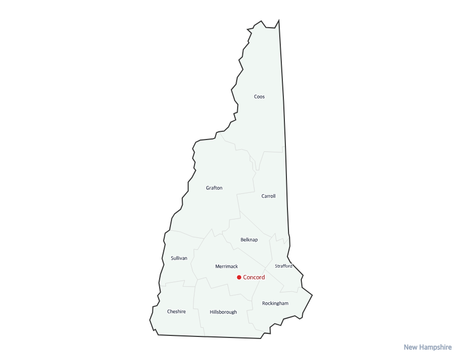 New Hampshire Map with Counties - free printable