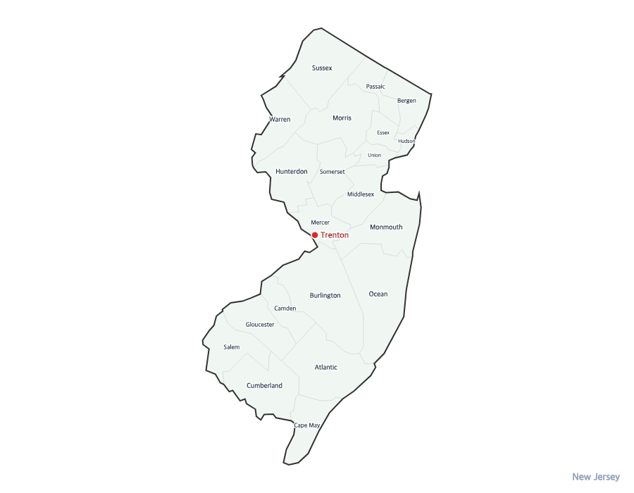 New Jersey Map with Counties - free printable