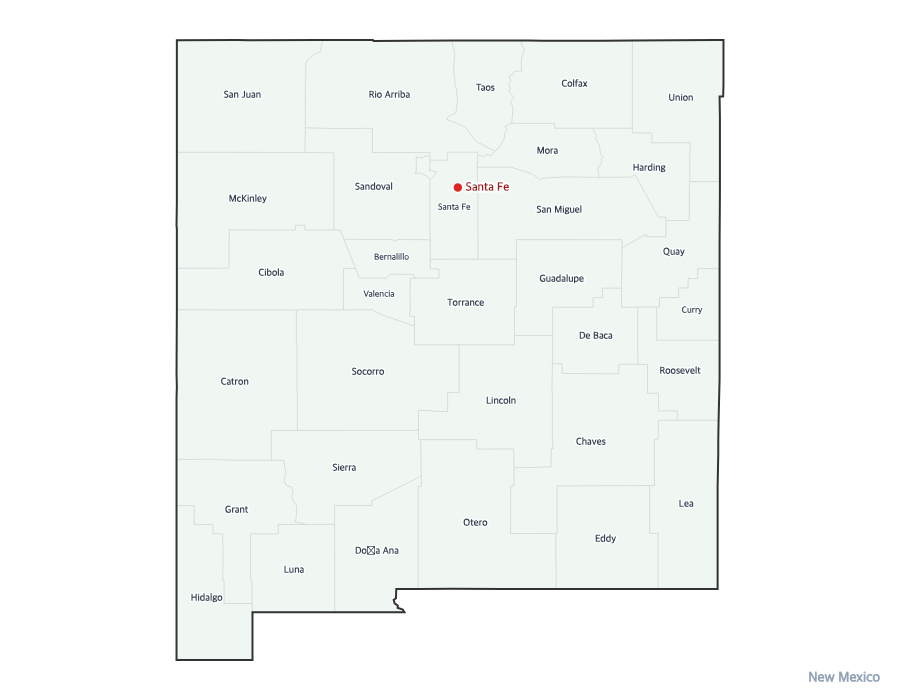 New Mexico Map with Counties - free printable