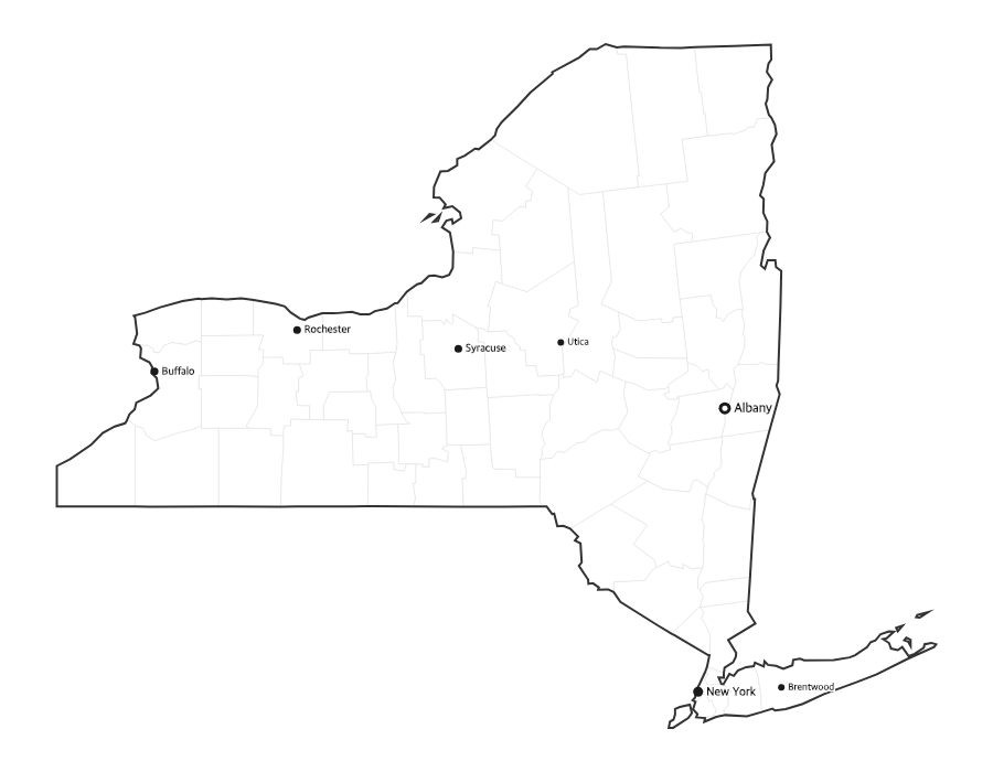 New York Map with Cities - free printable