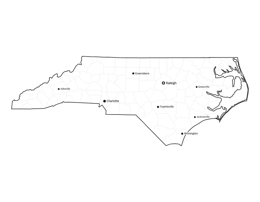 North Carolina Map with Cities