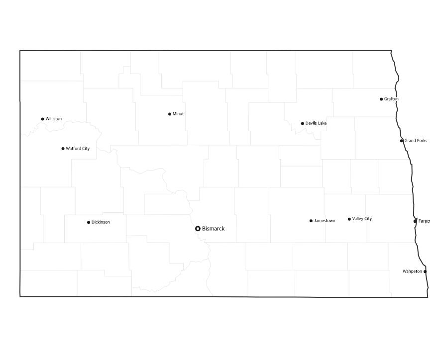 North Dakota Map with Cities