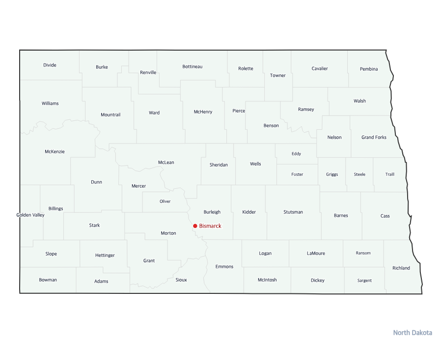 North Dakota Map with Counties - free printable