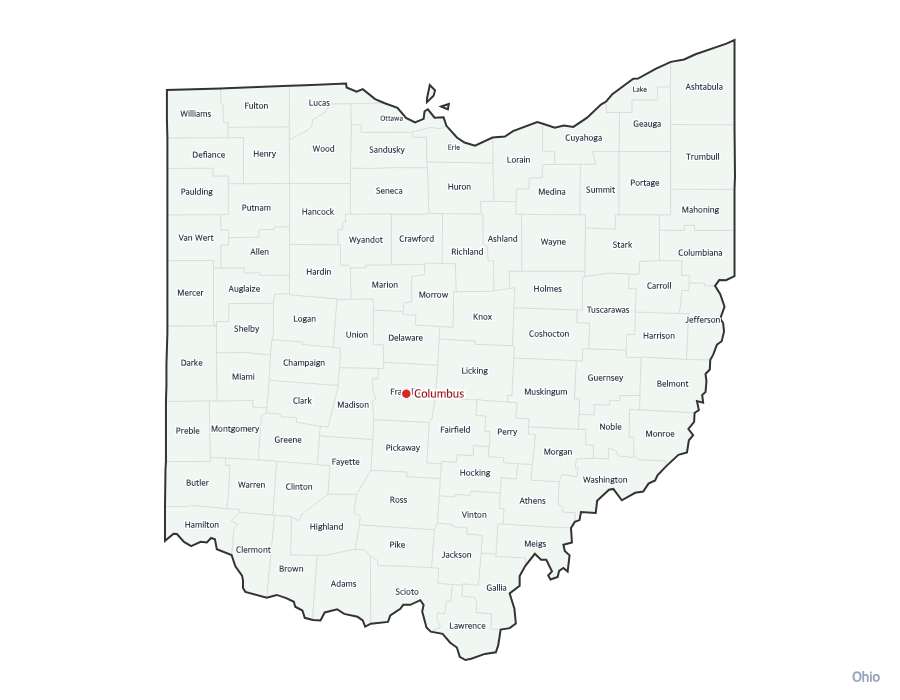 Ohio Map with Counties - free printable