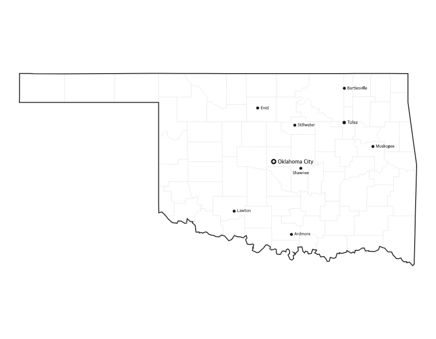 Oklahoma Map with Cities - free printable