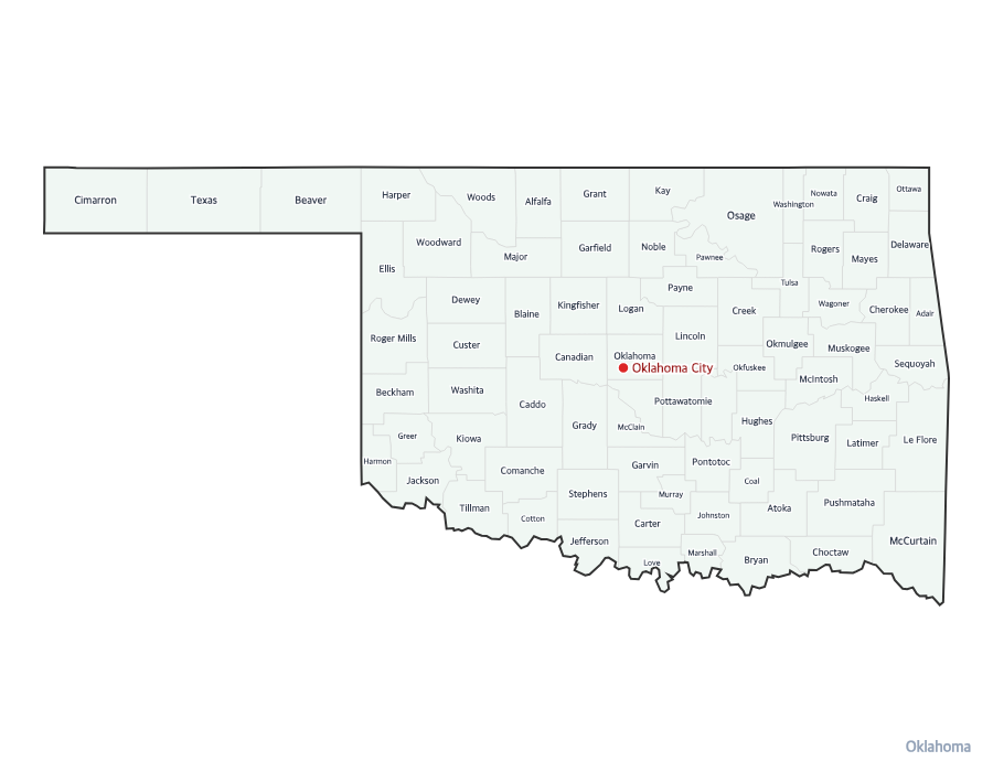Oklahoma Map with Counties - free printable