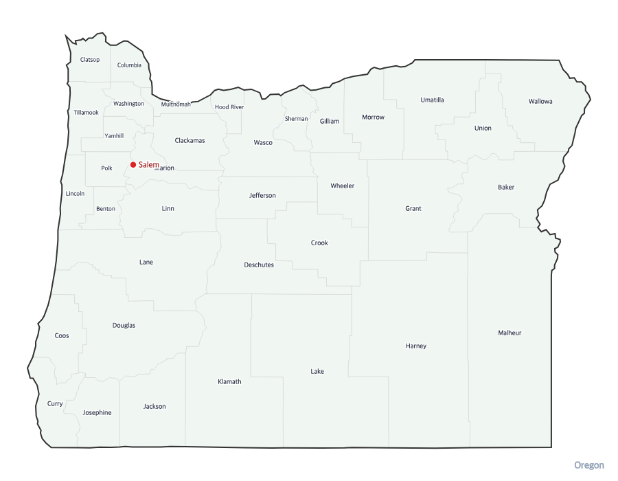 Oregon Map with Counties - free printable