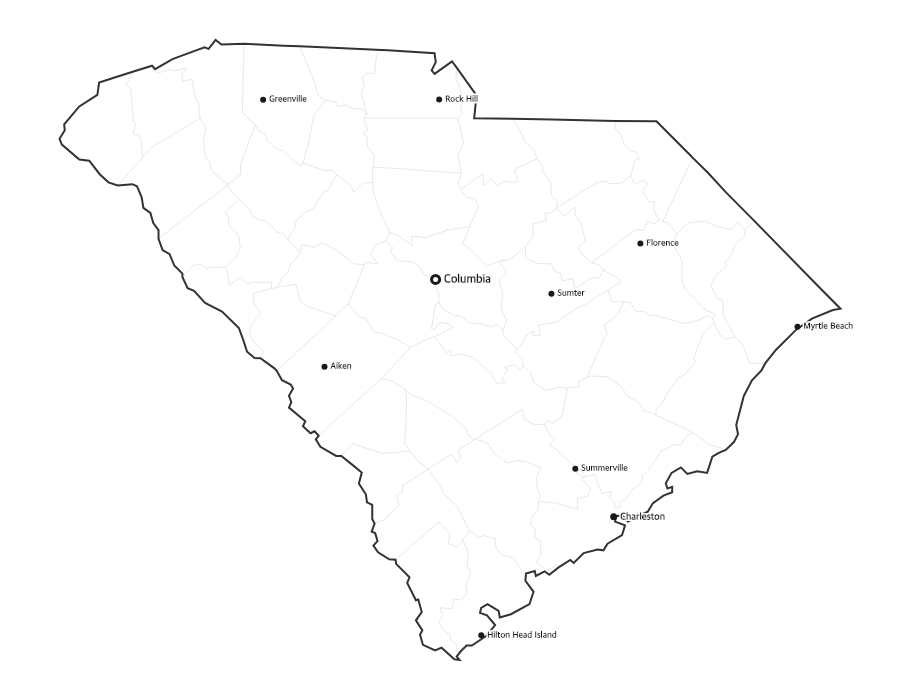 South Carolina Map with Cities