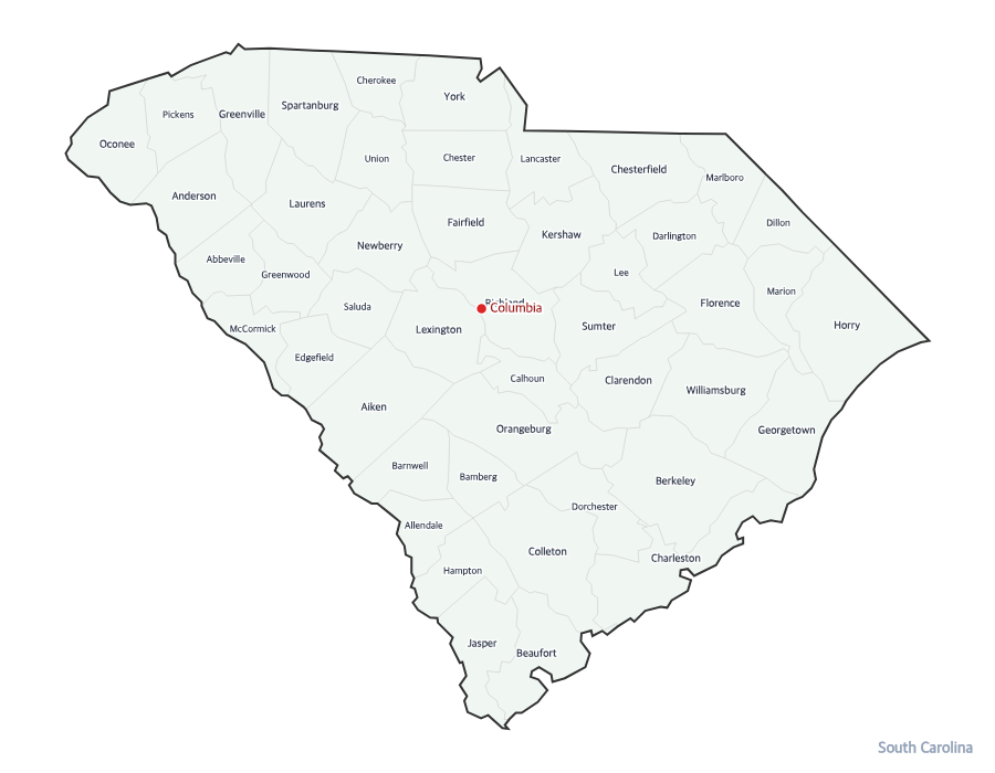 South Carolina Map with Counties - free printable