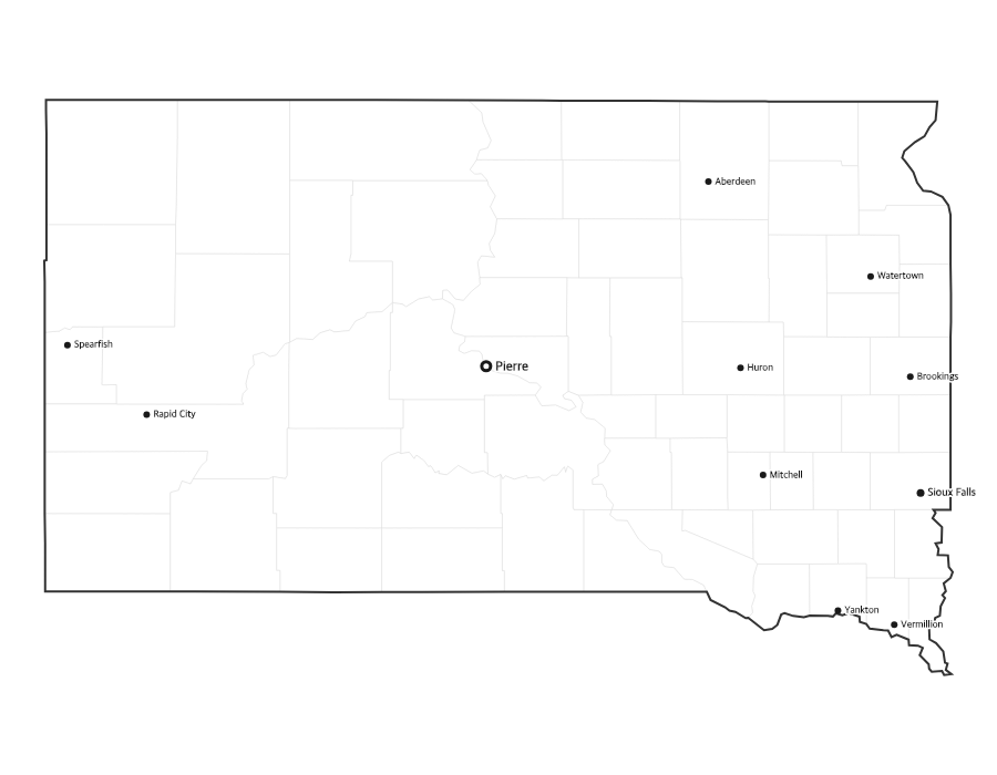 South Dakota Map with Cities