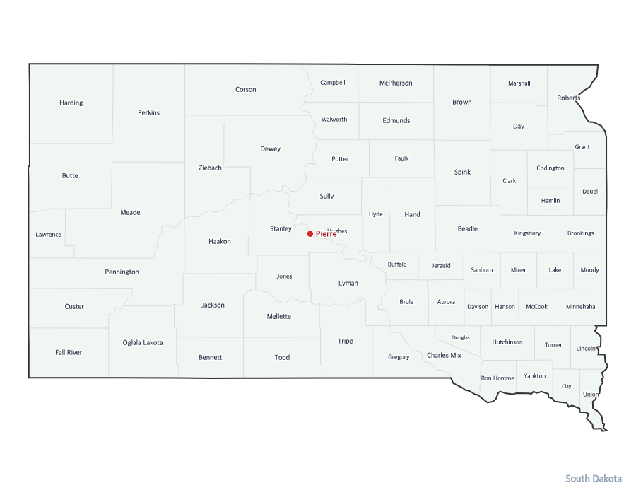 South Dakota Map with Counties - free printable
