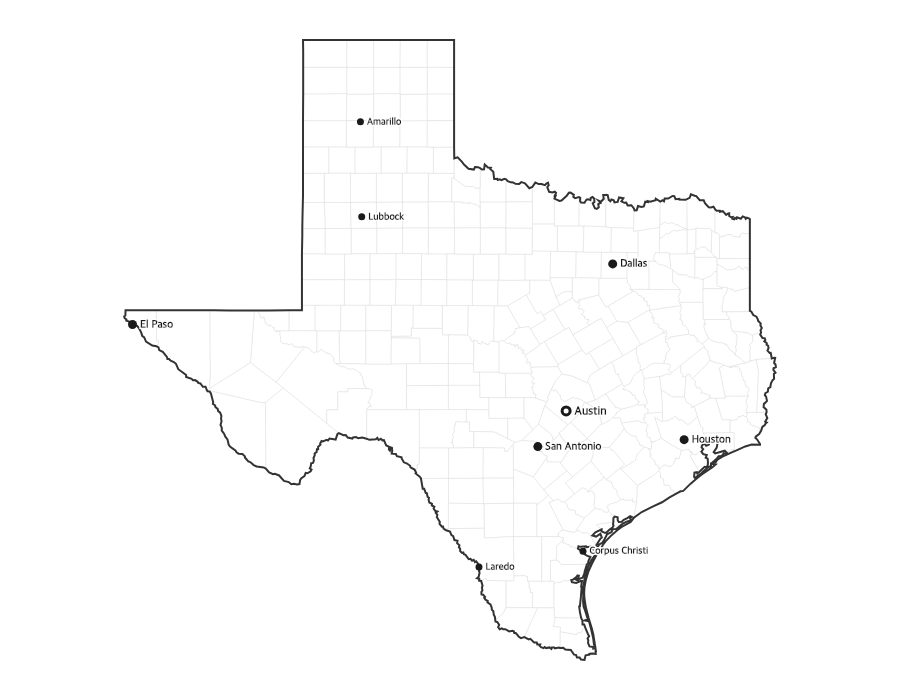 Texas Map with Cities - free printable