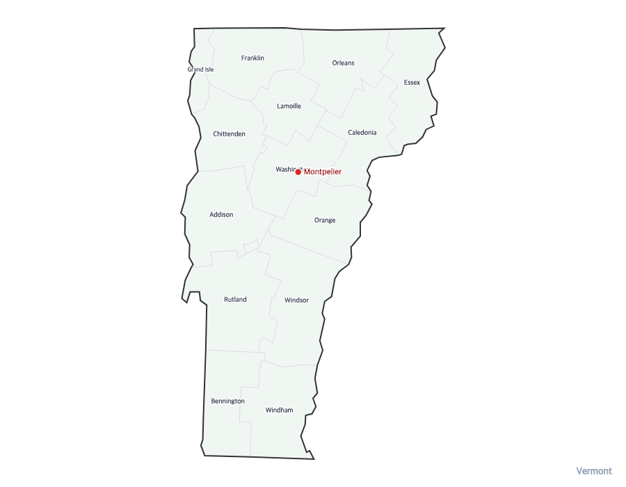 Vermont Map with Counties - free printable