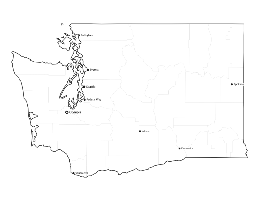 Washington Map with Cities - free printable
