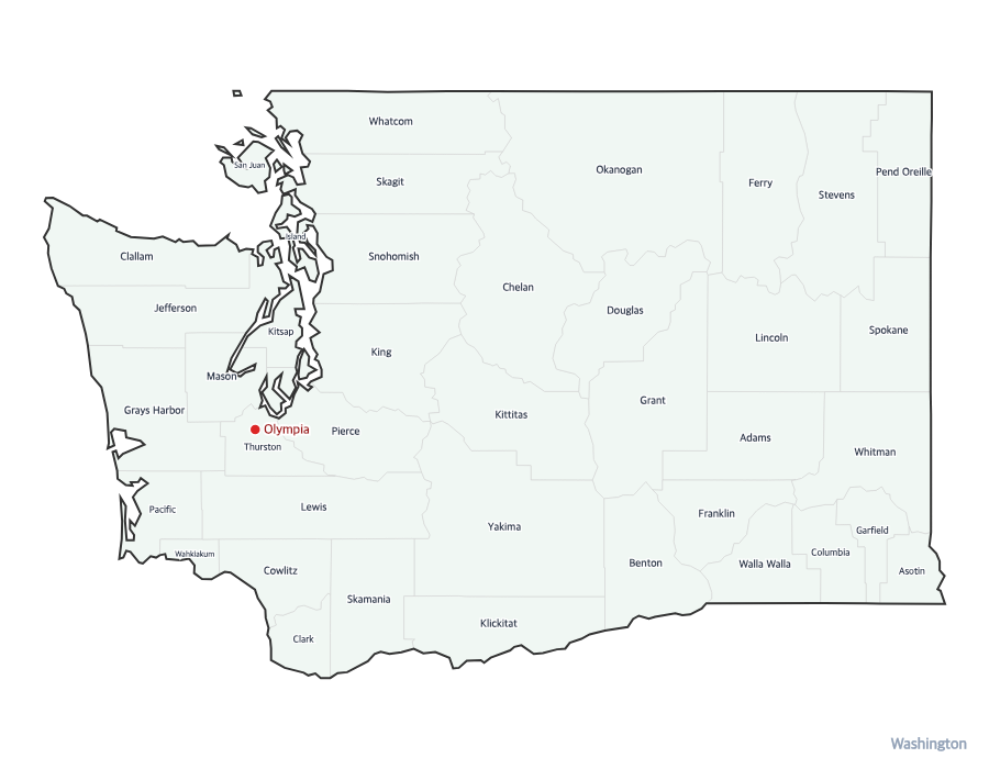 Washington Map with Counties - free printable