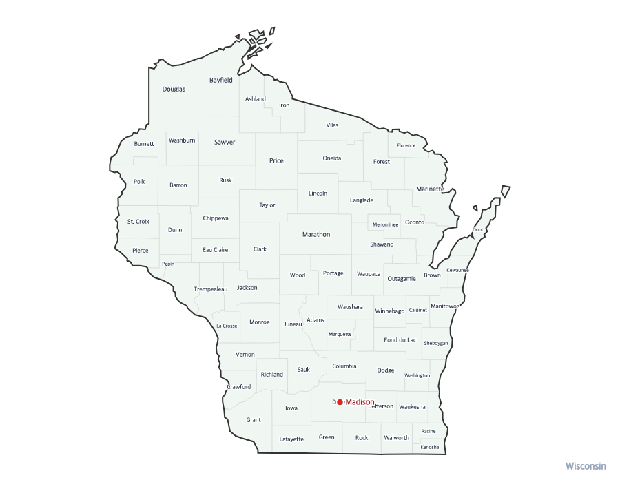 Wisconsin Map with Counties - free printable