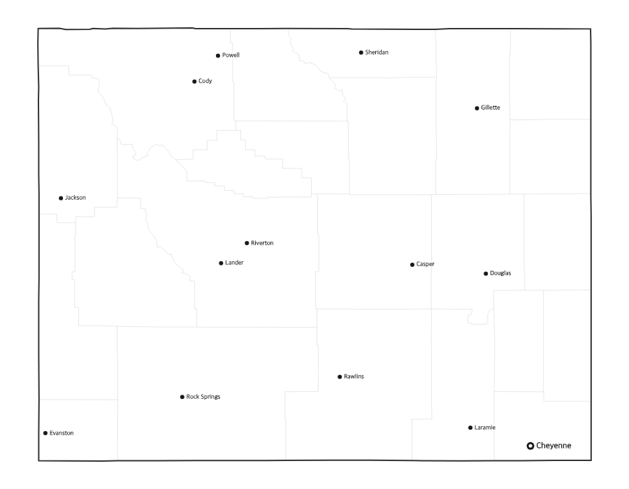 Wyoming Map with Cities