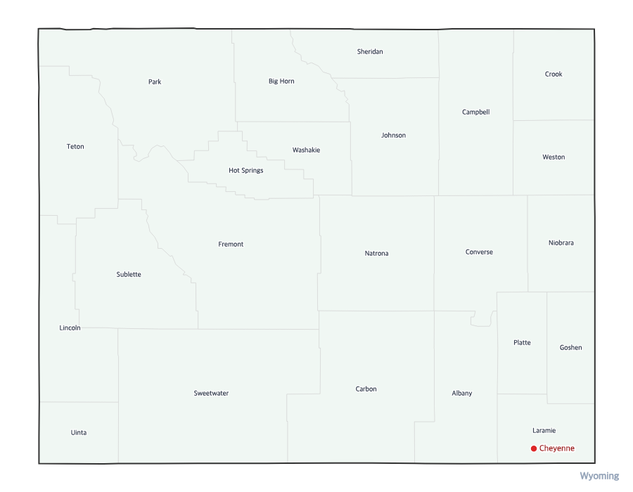 Wyoming Map with Counties - free printable