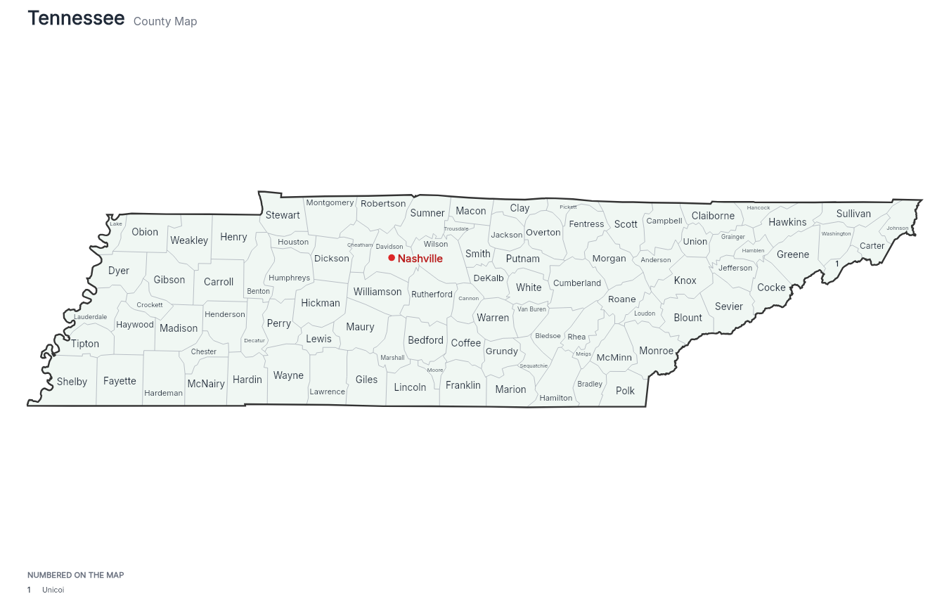 Tennessee with counties map