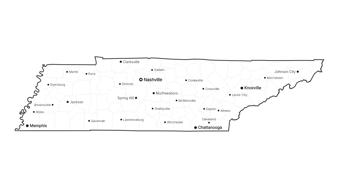 Tennessee with cities map