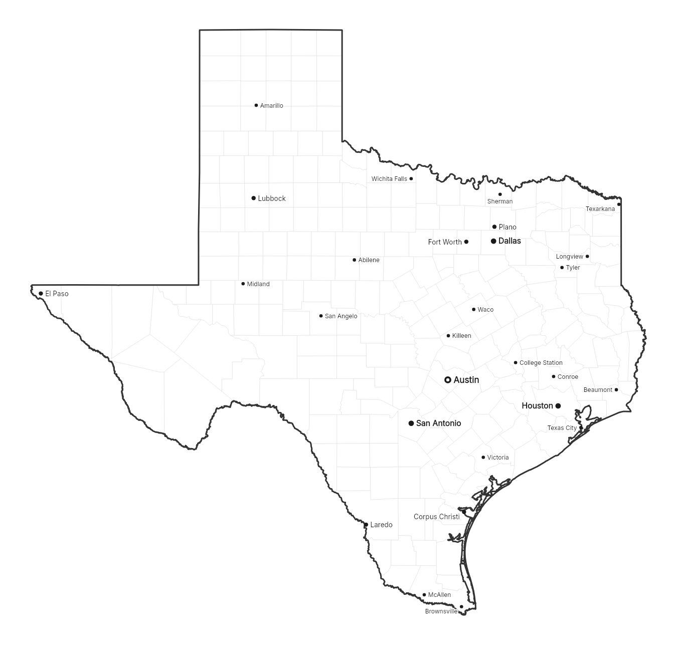 Texas with cities map