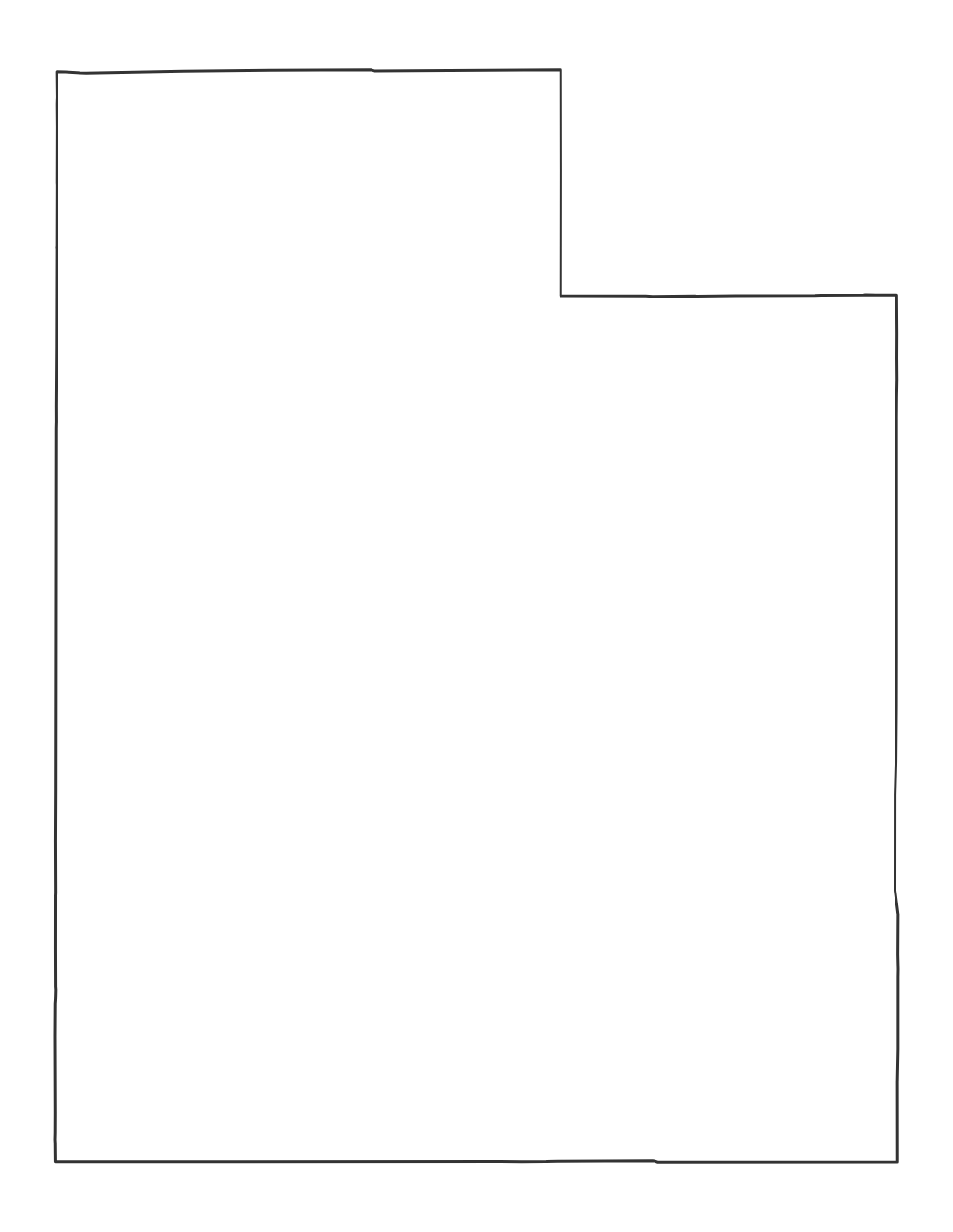 Blank outline map of Utah with no county lines - free printable