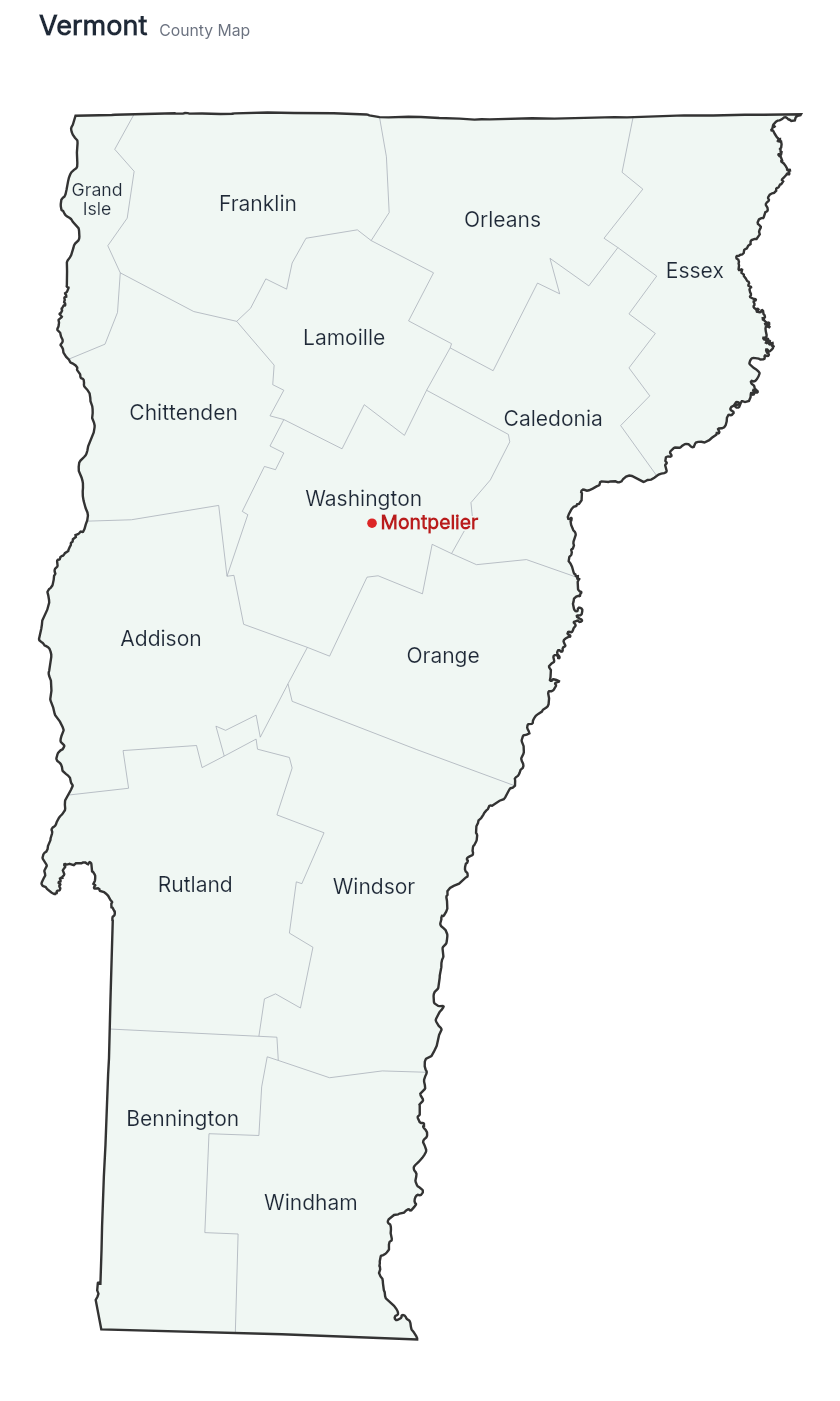 Vermont with counties map