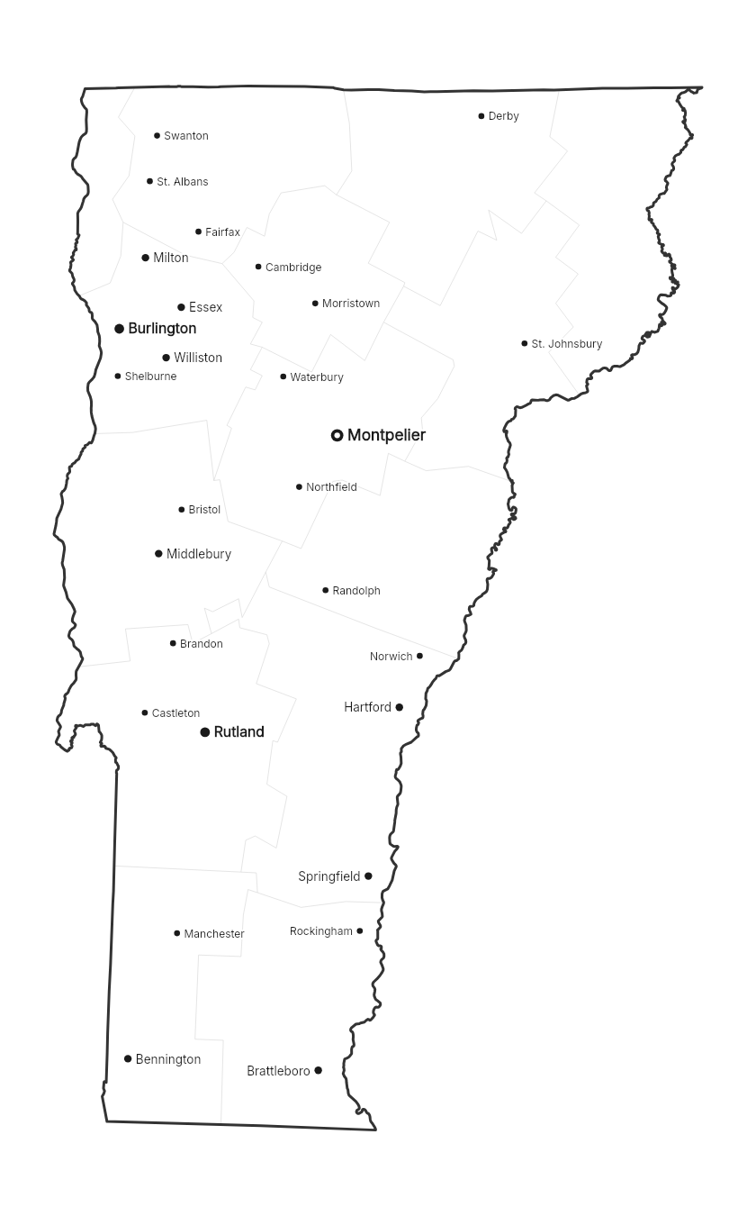 Vermont with cities map
