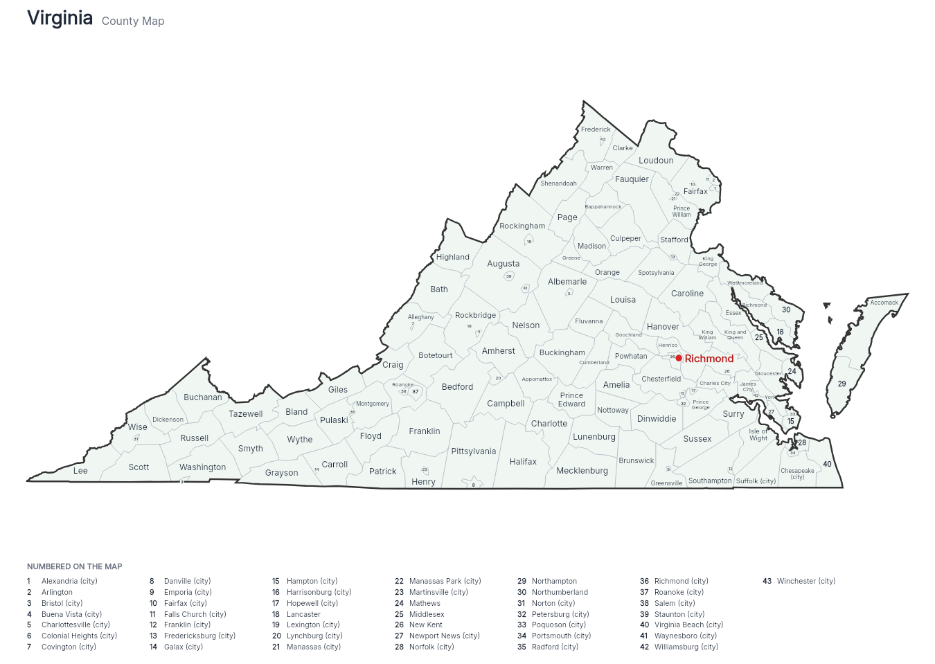 Virginia with counties map