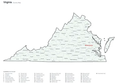Virginia with counties map