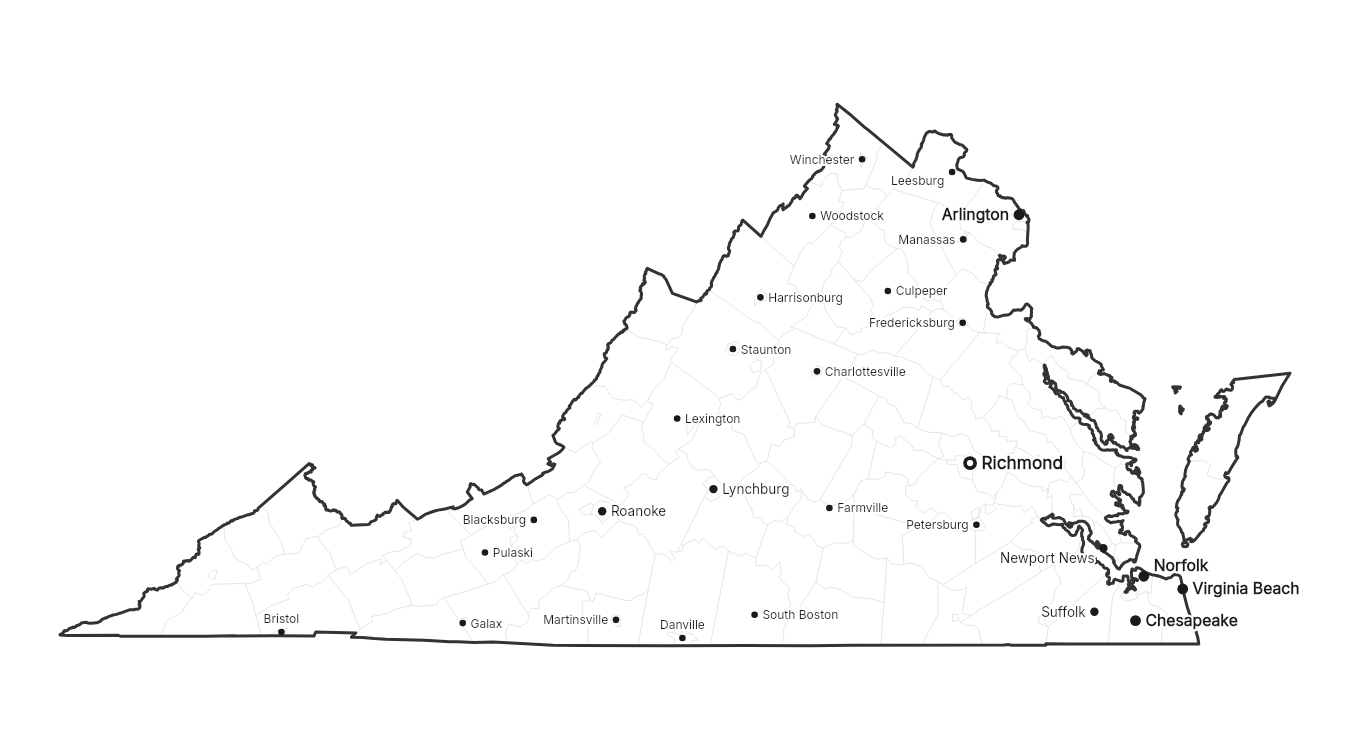 Virginia with cities map