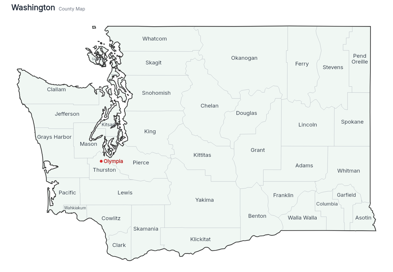 Washington with counties map