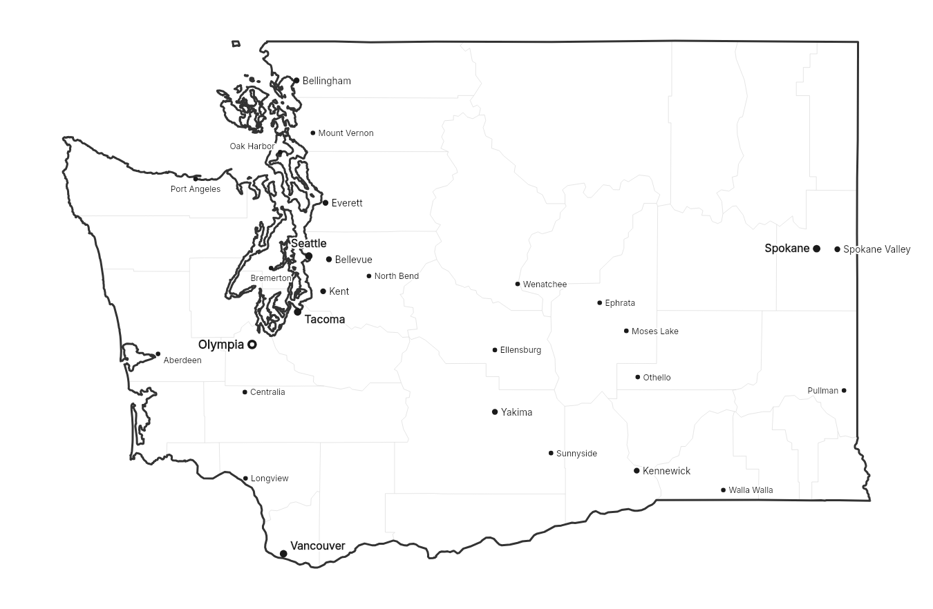 Washington with cities map