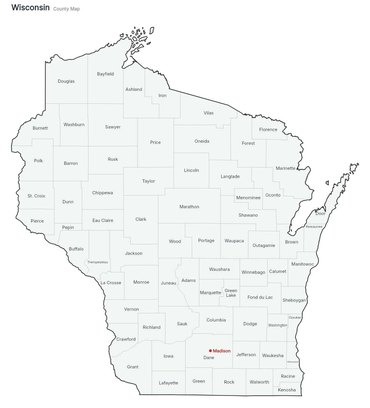 Wisconsin with counties map