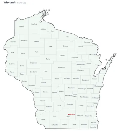 Wisconsin with counties map