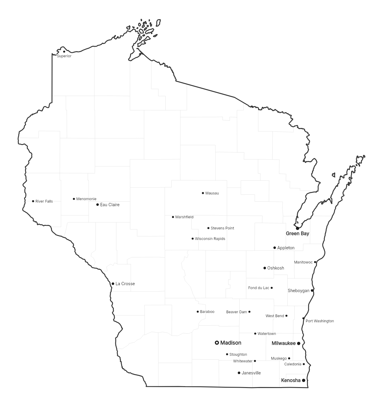 Wisconsin with cities map