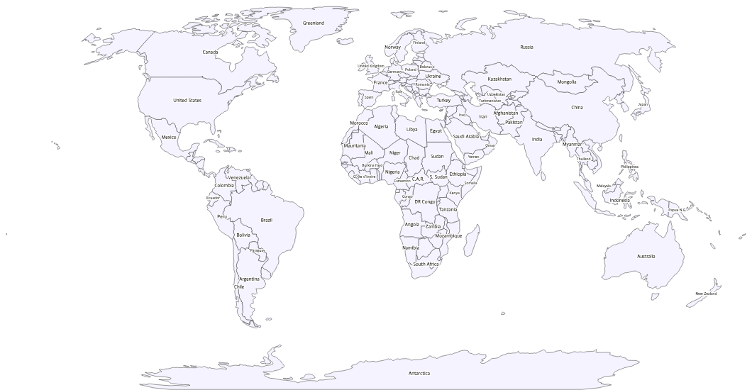 Labeled World Map - free printable
