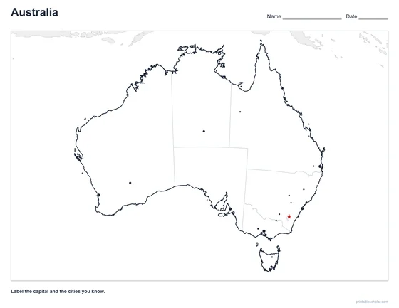 Australia Map with Cities, blank