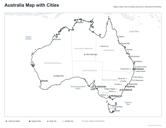 Australia Map with Cities