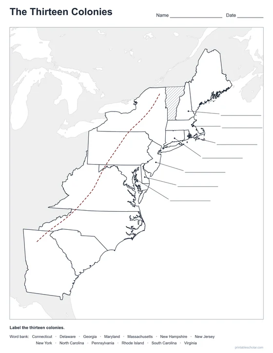 Blank 13 Colonies Map